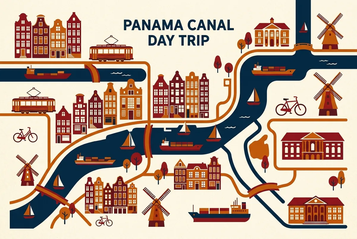 illustrated map of amsterdam highlights for Panama Canal Day Trip from Panama City, panama canal day trip
